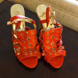 Michael Kors orange studded sandals 4 inch heel